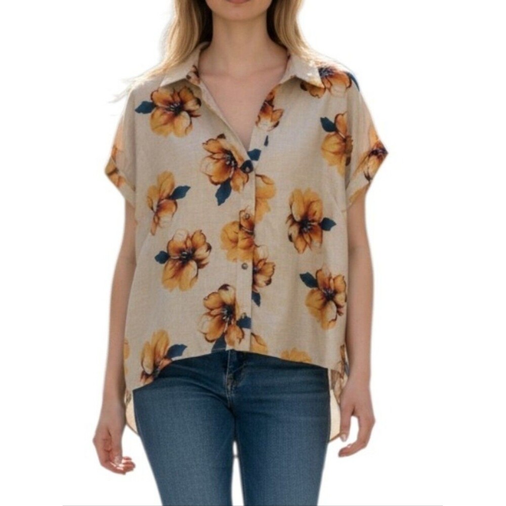 New York Clothing Company Hawaiian Floral Button Down Blouse